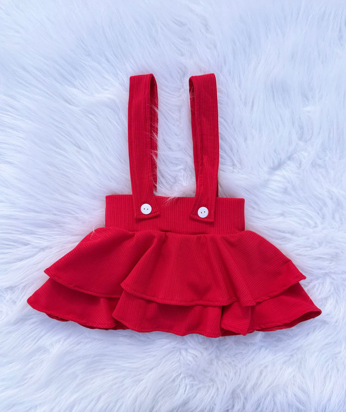 Red suspender skirt