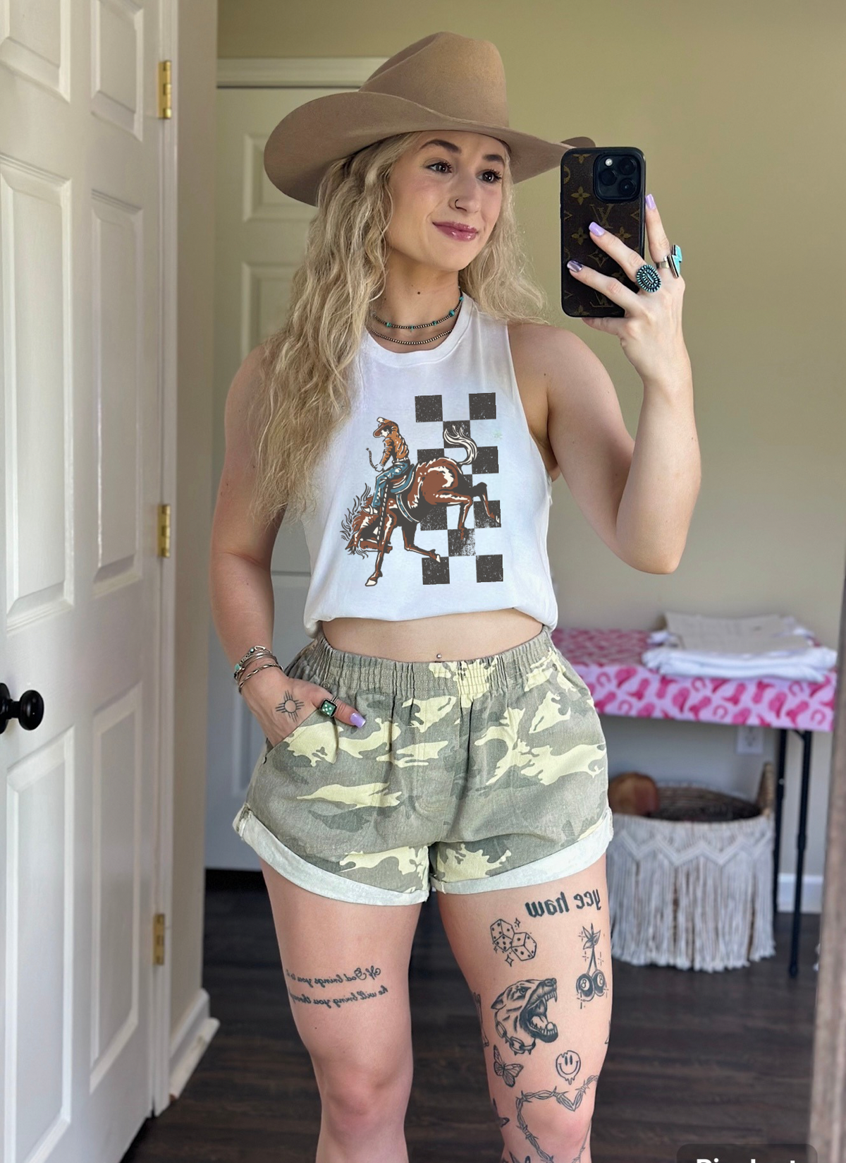 Checkered Cowboy Cropped Tank
