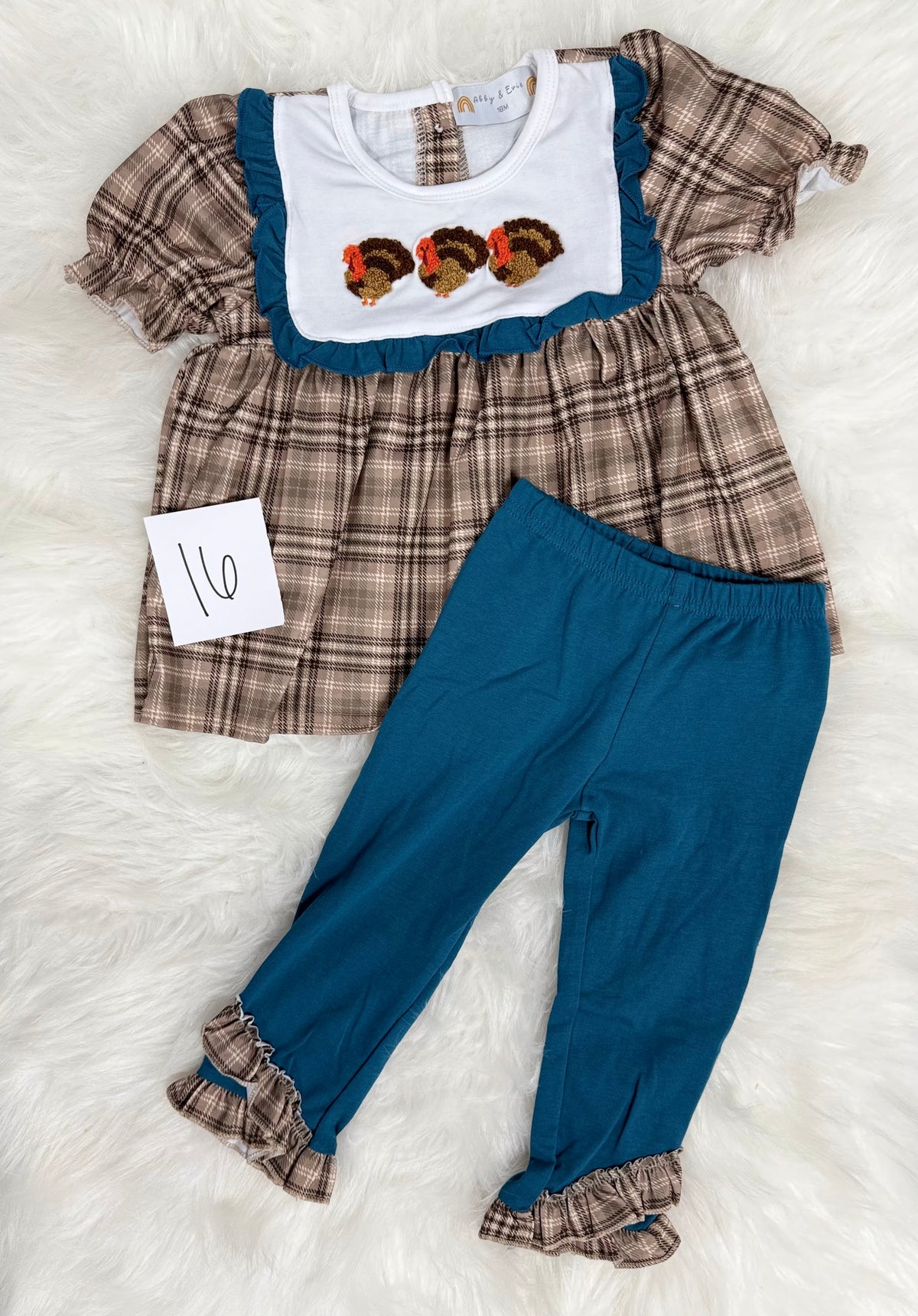 Blue Plaid Thanksgiving 2 Piece Set (#16) (FINAL SALE)
