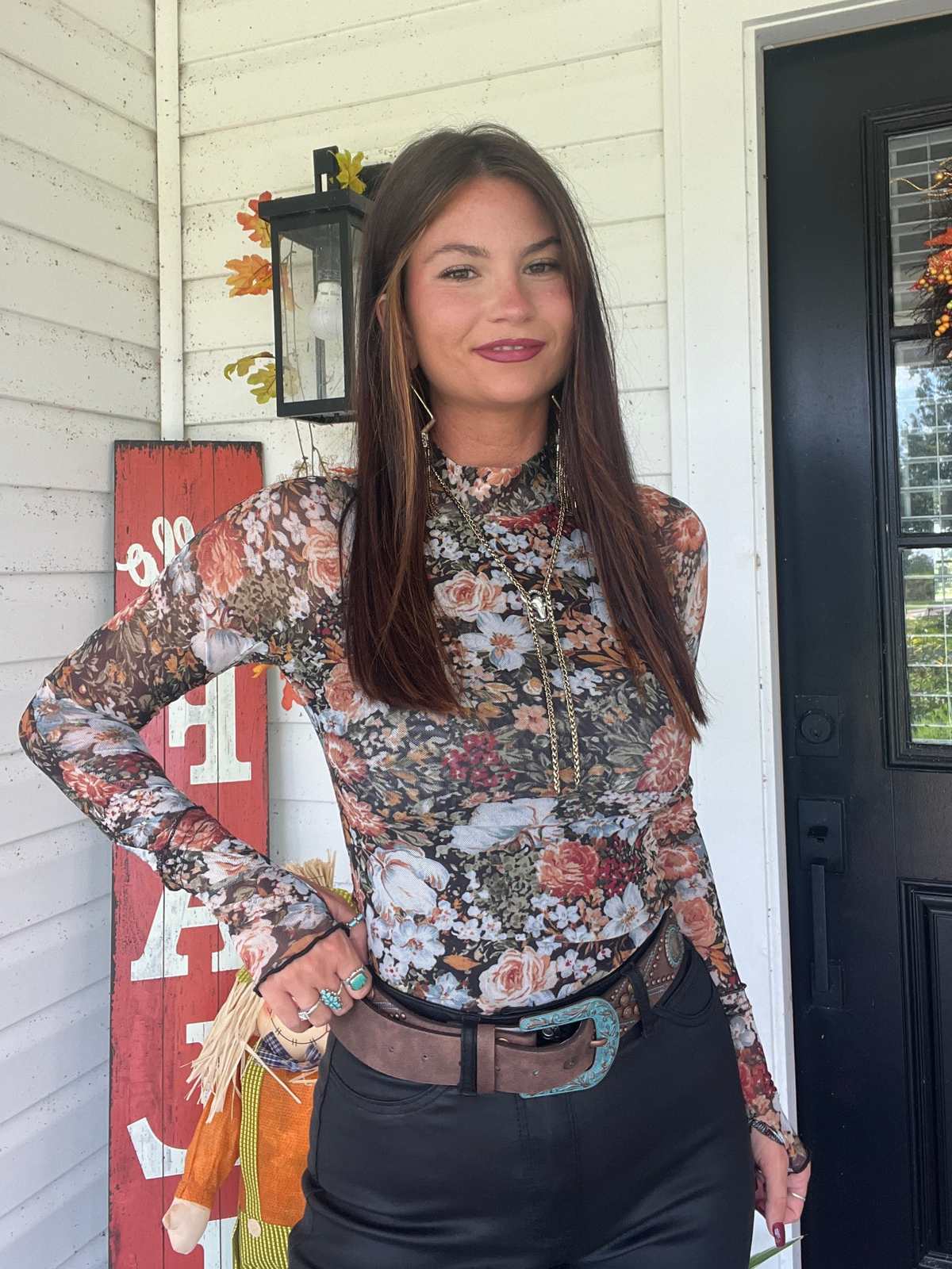 Floral Mesh Long Sleeve Top