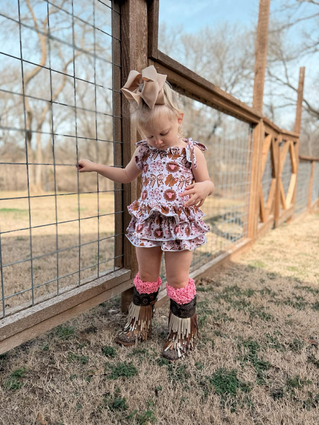 Pink cows ruffle romper
