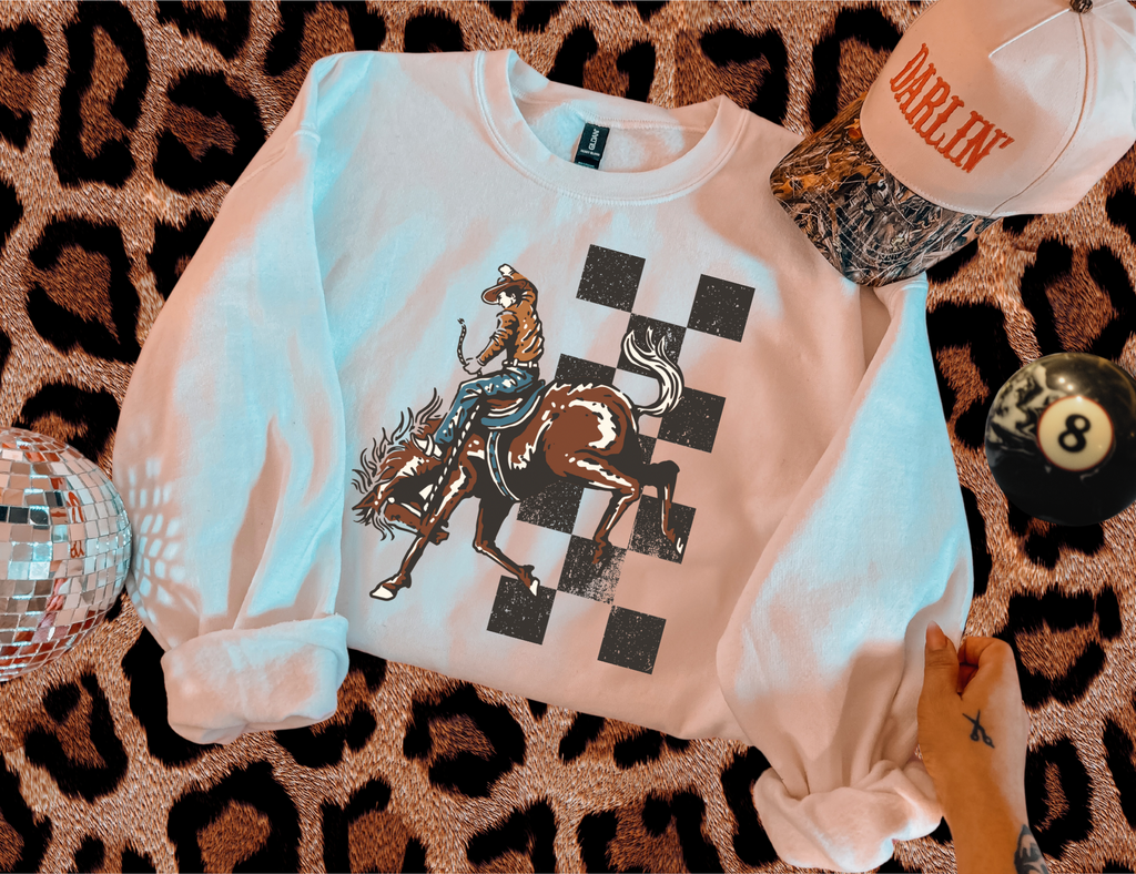 Checkered Cowboy TEE or CREWNECK