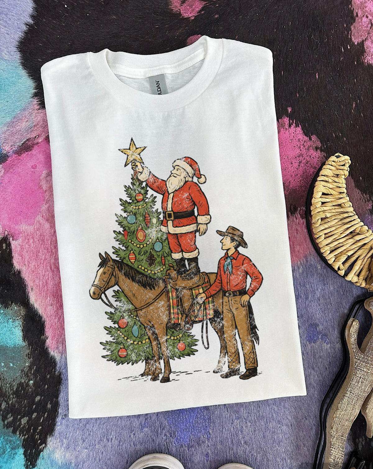 Vintage Christmas Cowboy Tee or Crewneck