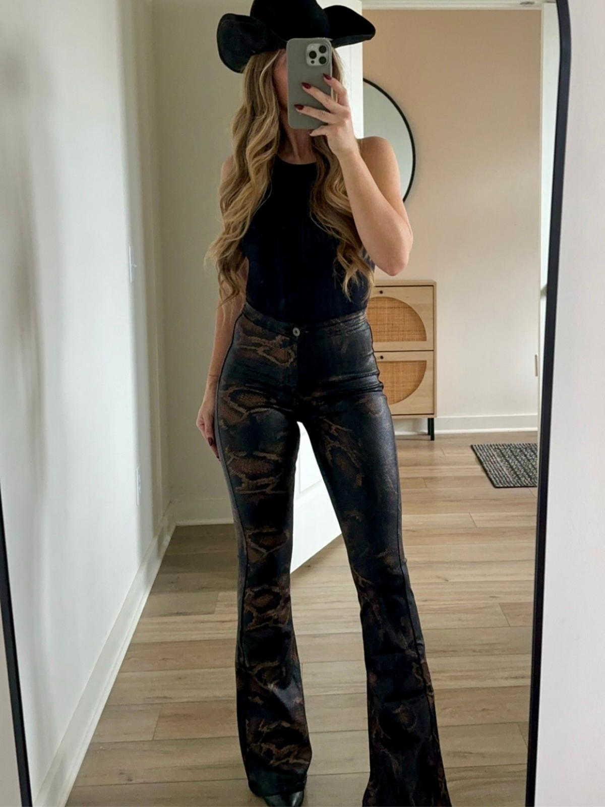 Fiona High Waisted Bell Bottom Flare Jeans - Snakeprint
