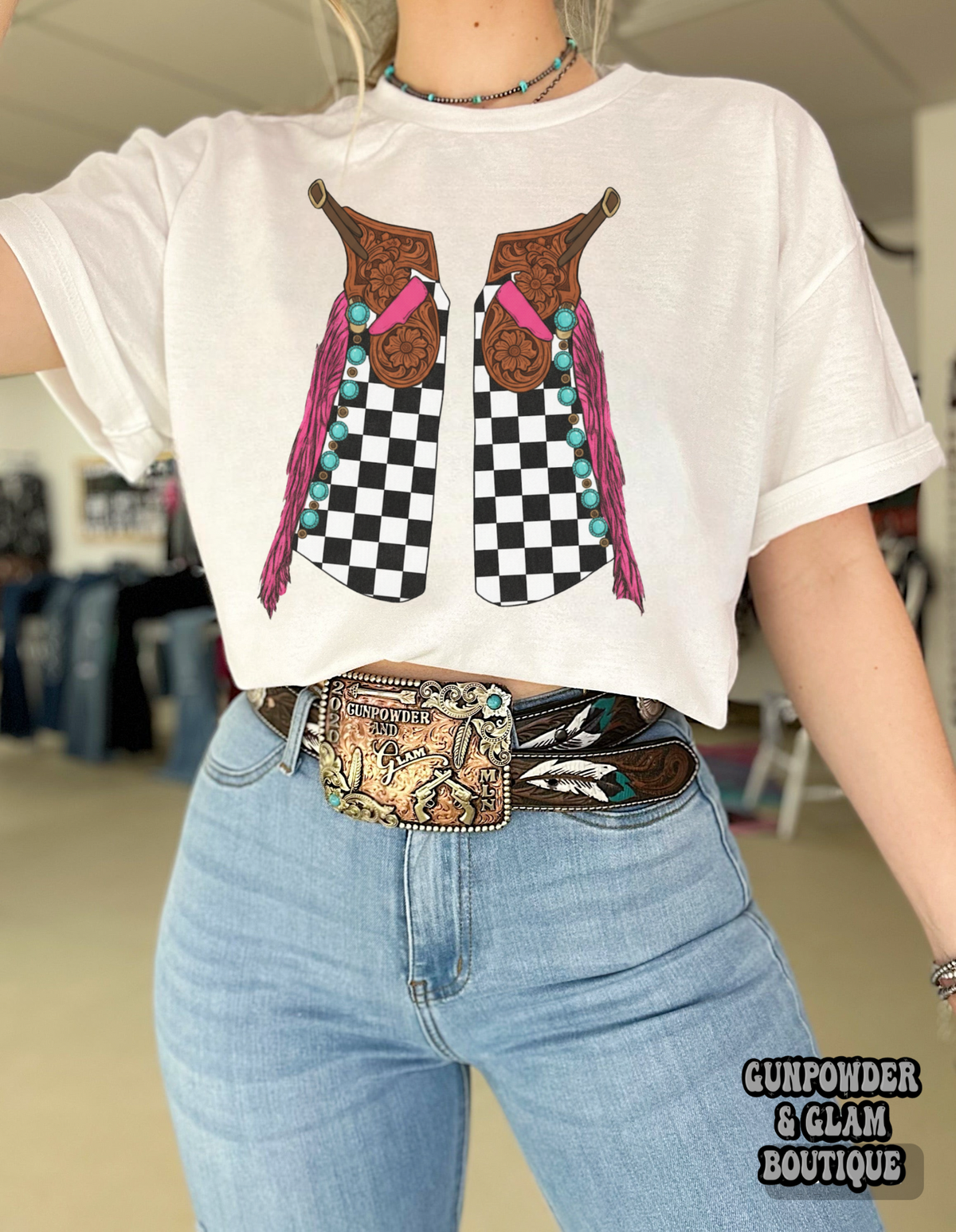 Checkered Chaps TEE or CREWNECK