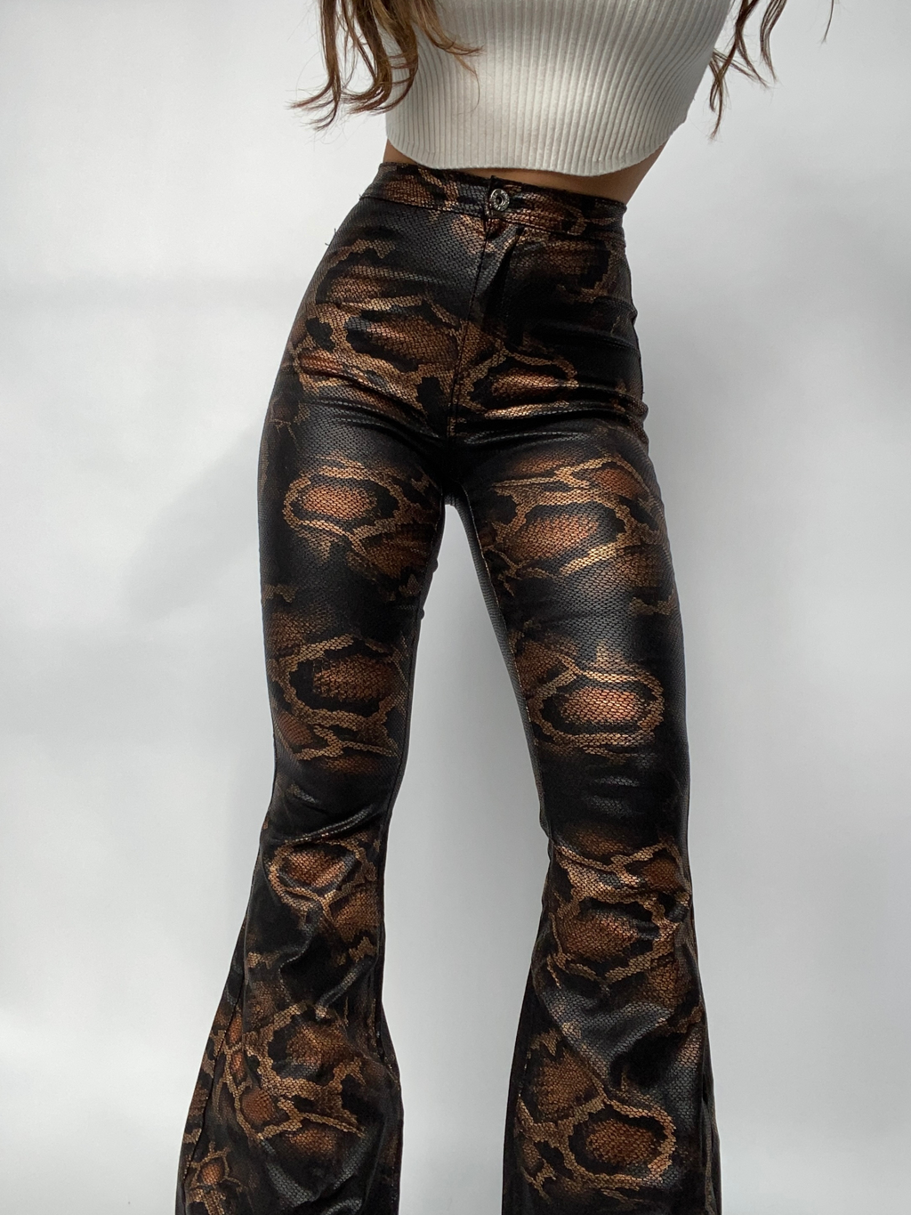 Fiona High Waisted Bell Bottom Flare Jeans - Snakeprint