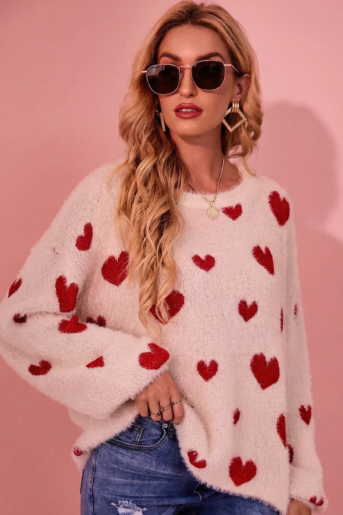 Fuzzy all over heart sweater