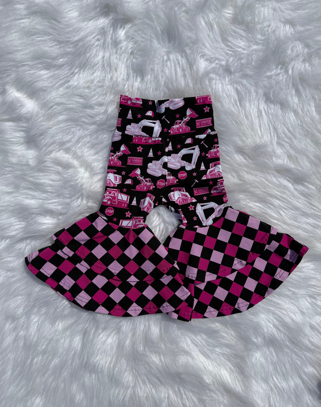 Girls 8/9 Pink Under Construction Double Bell Bottoms (FINAL SALE)