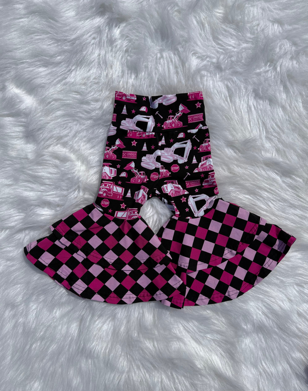 Girls 8/9 Pink Under Construction Double Bell Bottoms (FINAL SALE)