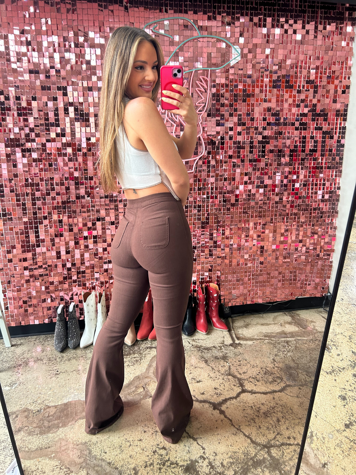 Fiona High Waisted Bell Bottom Flare Jeans - Chocolate Brown