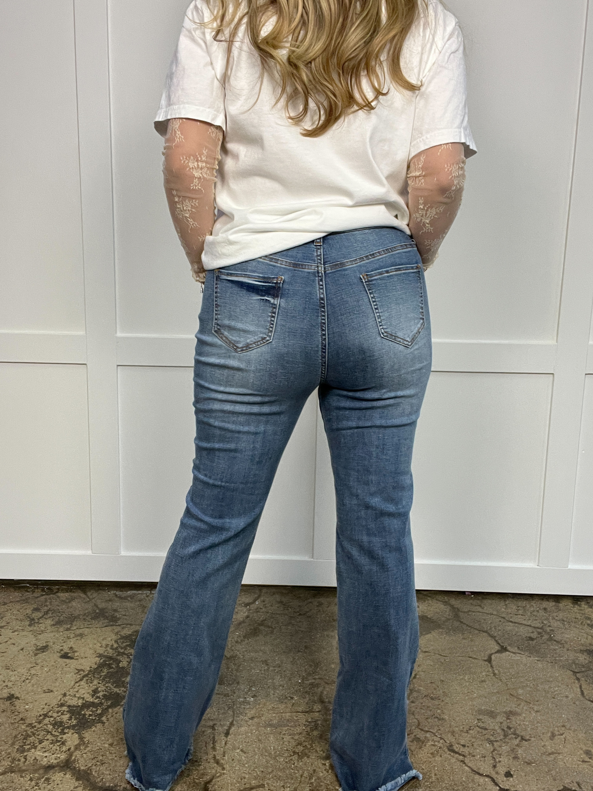 Sarah Distressed Medium Wash Flares
