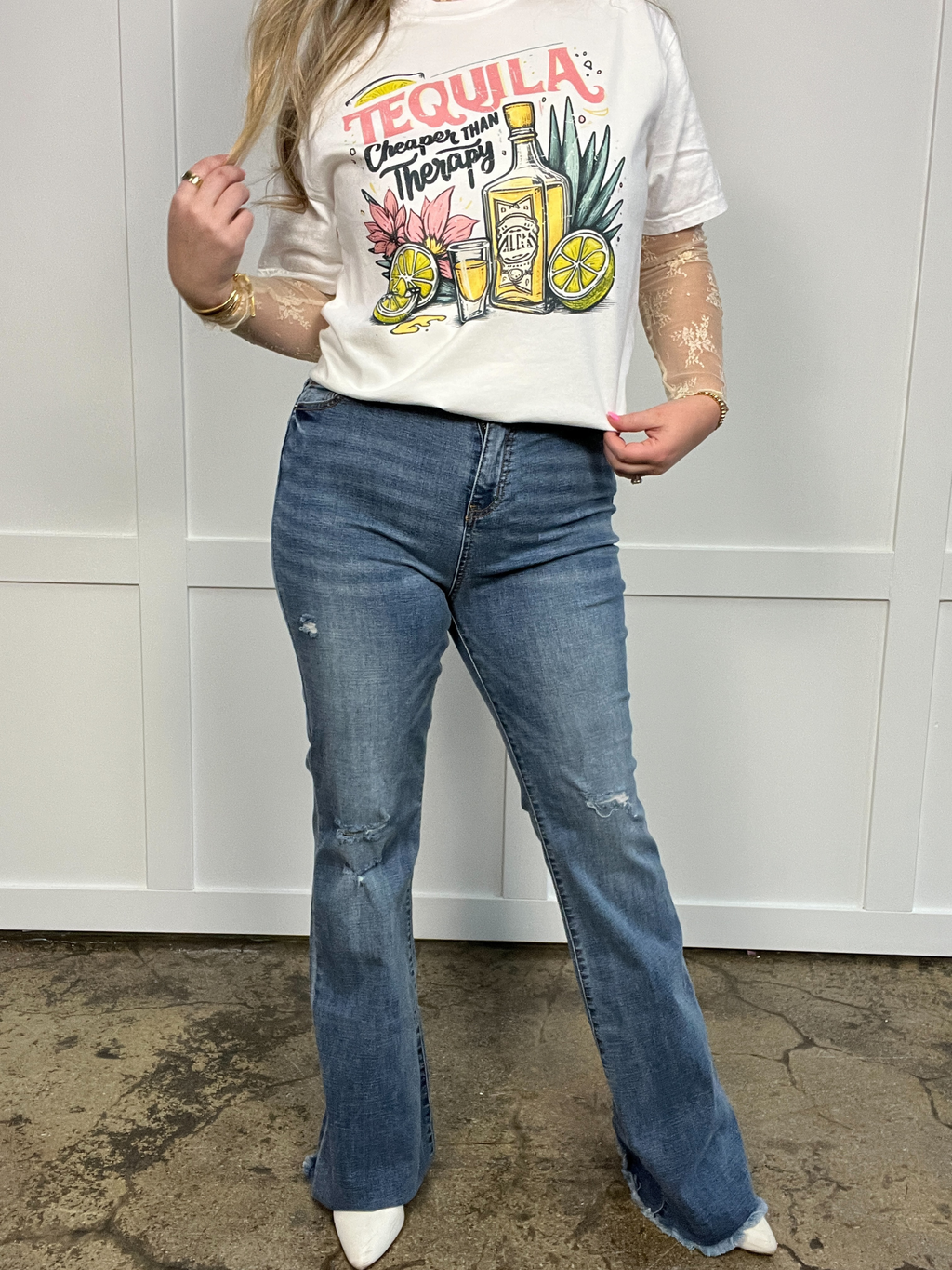 Sarah Distressed Medium Wash Flares