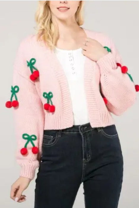 Cherry Pom-Pom Cardigan
