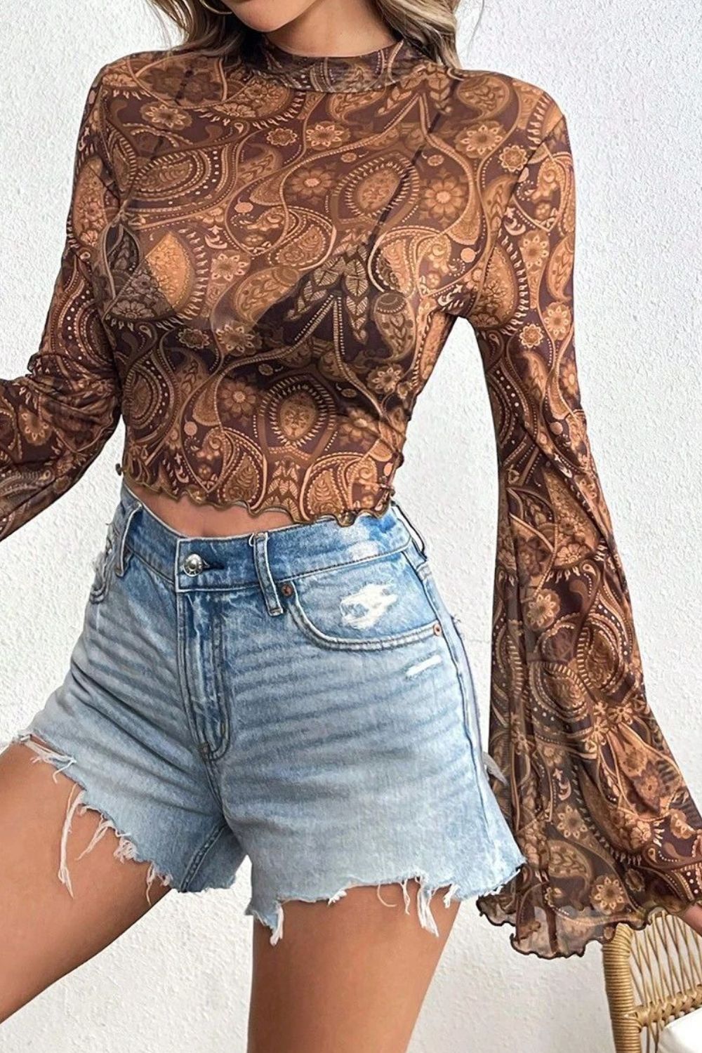 PREORDER: Saylor Mock Neck Flared Sleeve Top