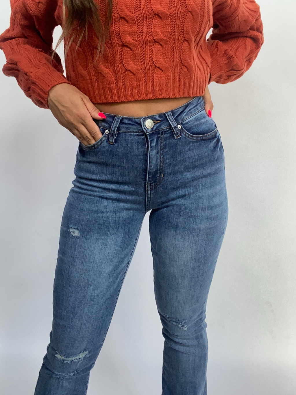 Sarah Distressed Medium Wash Flares