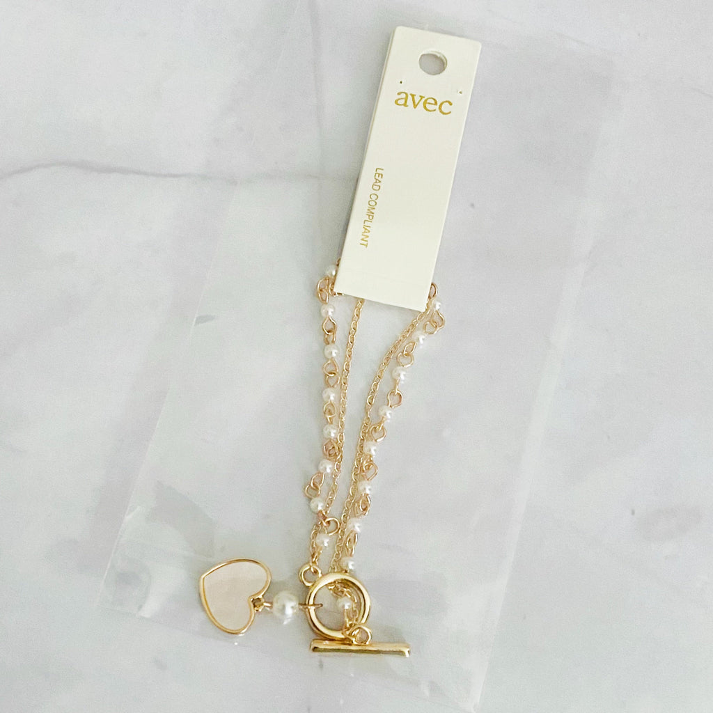 Layered Pearl Chain Heart Bracelet