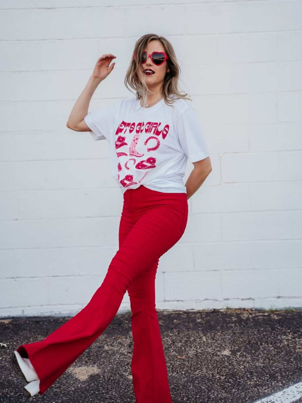 Fiona High Waisted Bell Bottom Flare Jeans - Red