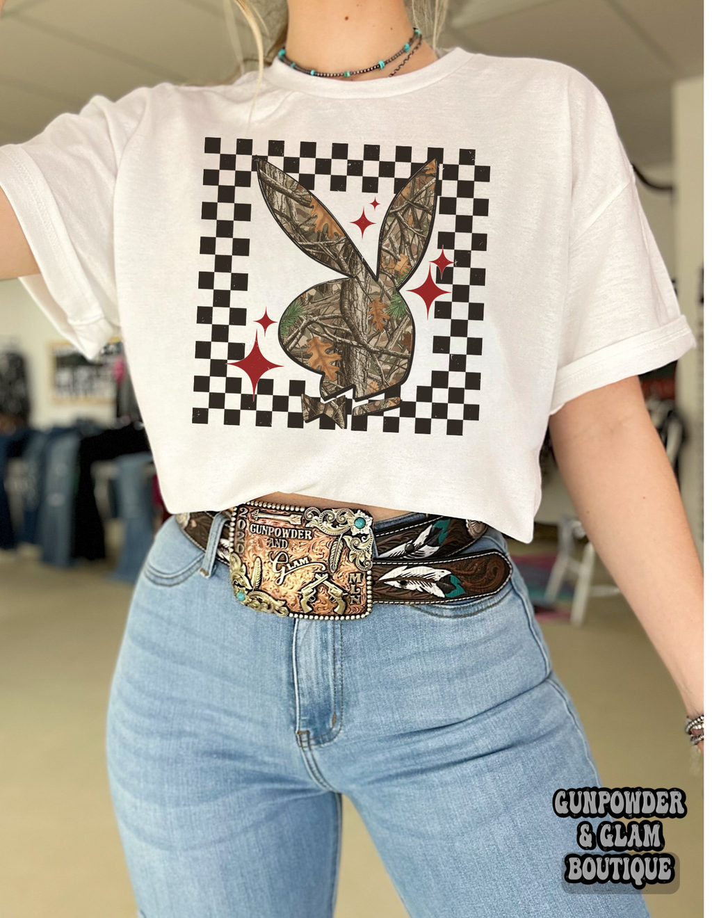 Camo Bunny Tee or Crewneck