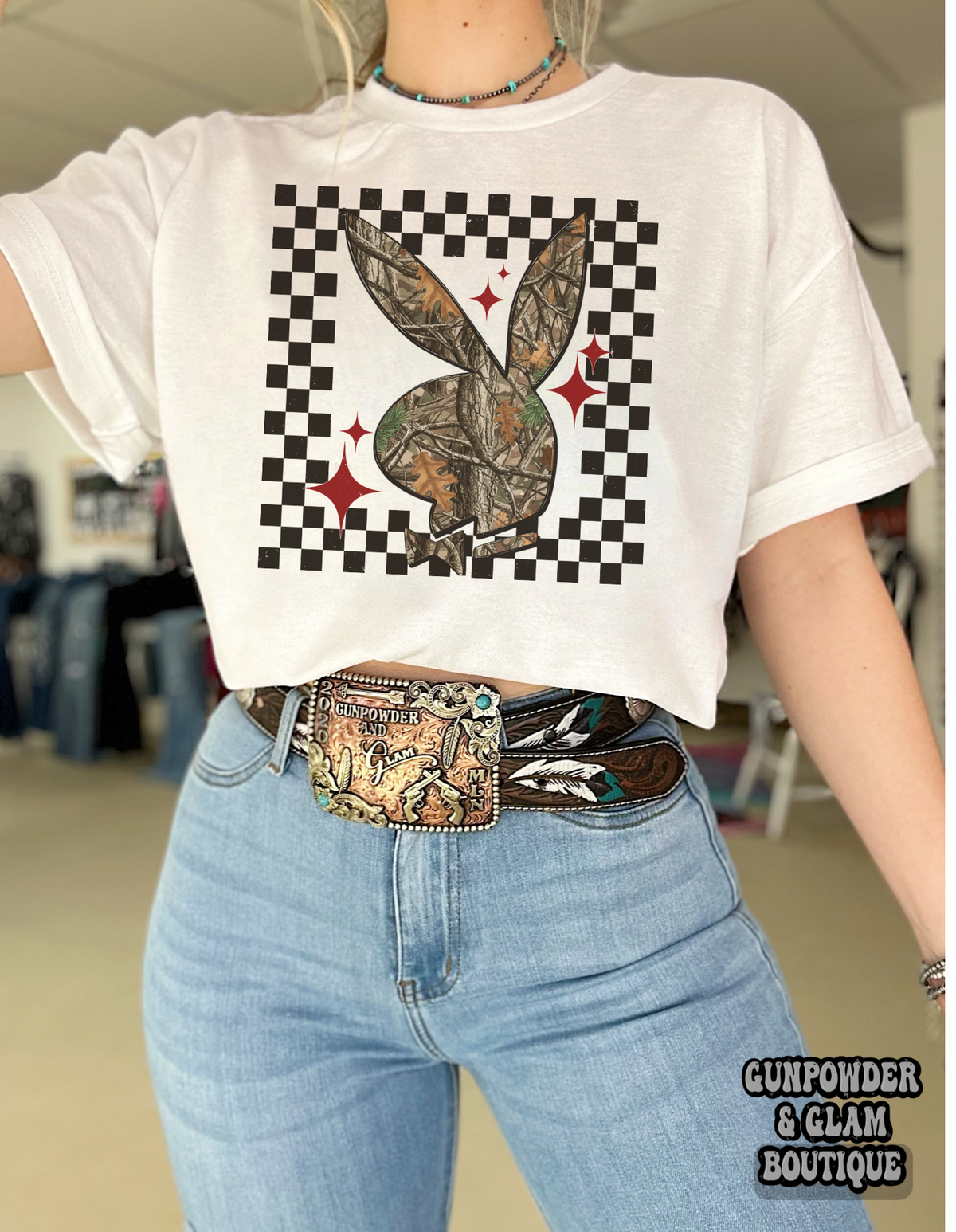 Camo Bunny Tee or Crewneck