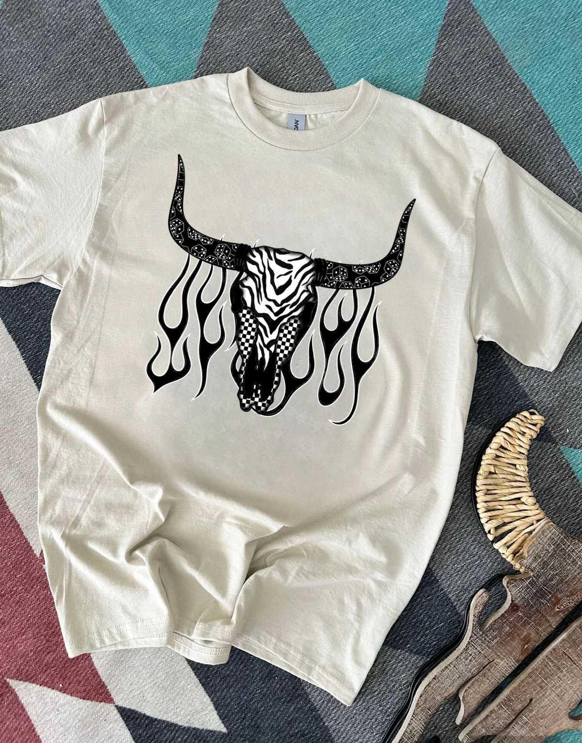 Zebra Bull Skull Tee or Crewneck