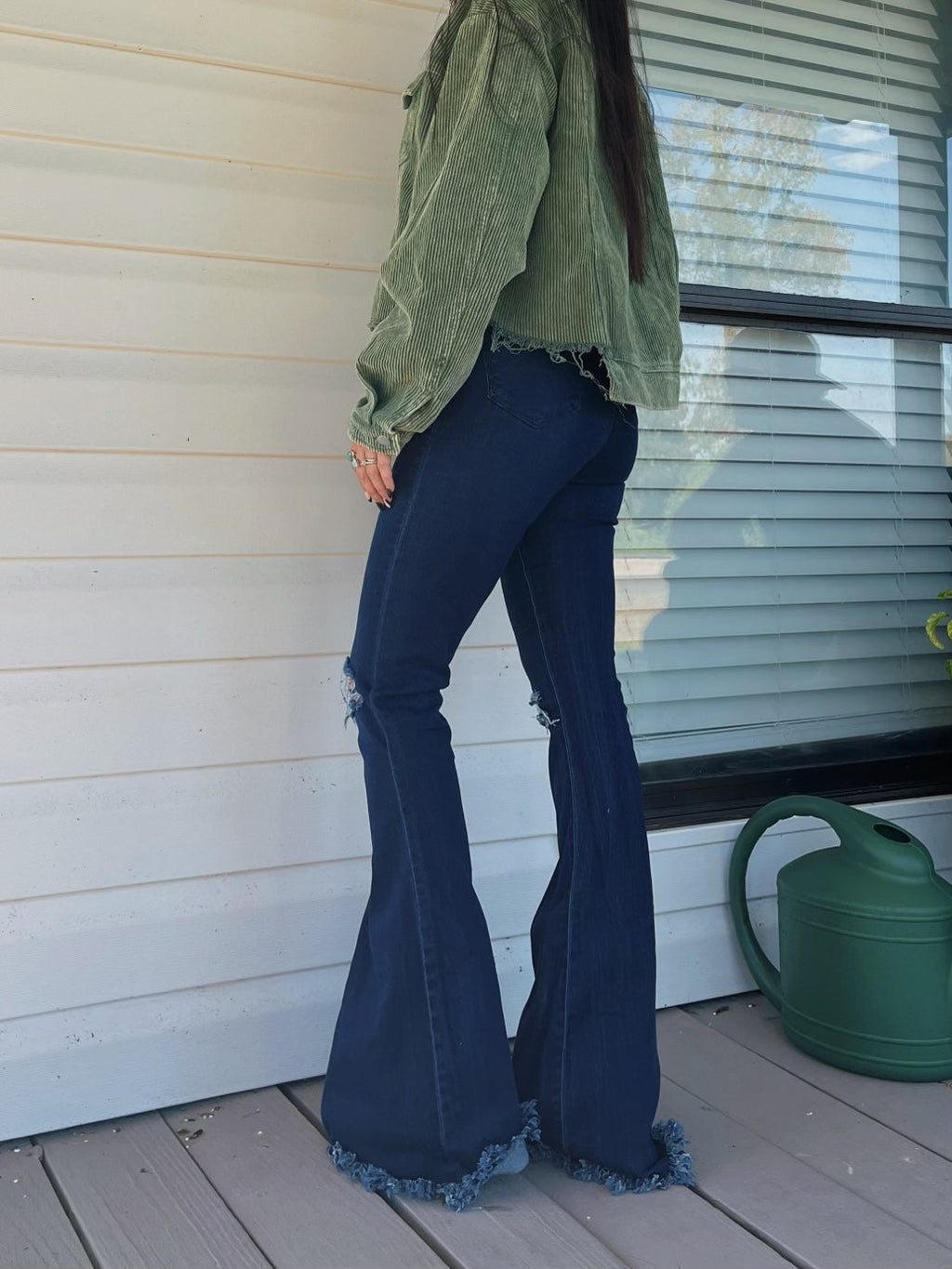 Farrah Denim Distressed High Waisted Flares - Dark Wash