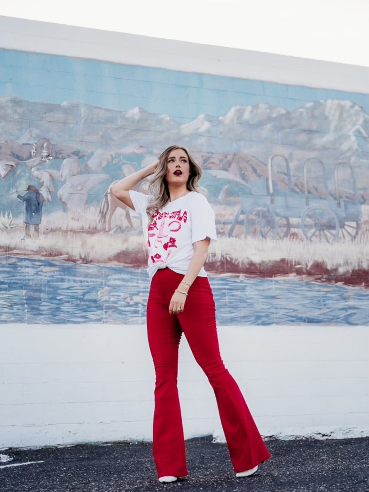 Fiona High Waisted Bell Bottom Flare Jeans - Red