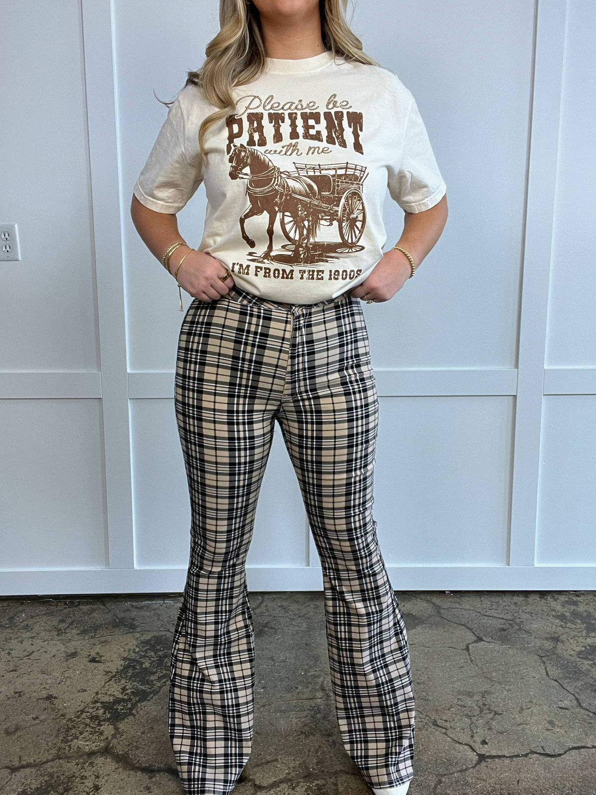 Gretchen Fiona High Waisted Plaid Flare Jeans
