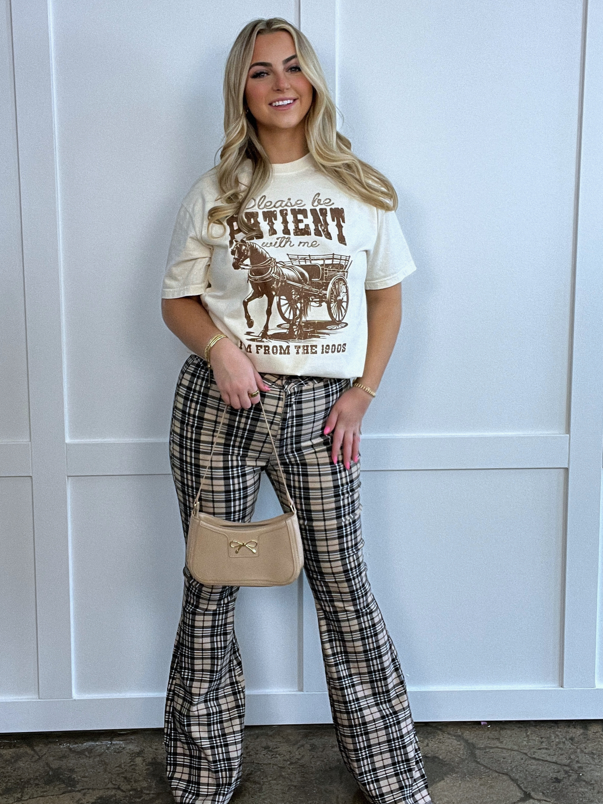 Gretchen Fiona High Waisted Plaid Flare Jeans