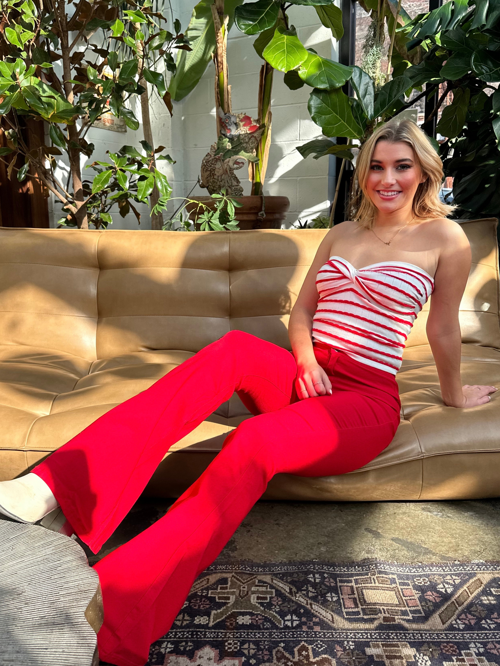 Fiona High Waisted Bell Bottom Flare Jeans - Red