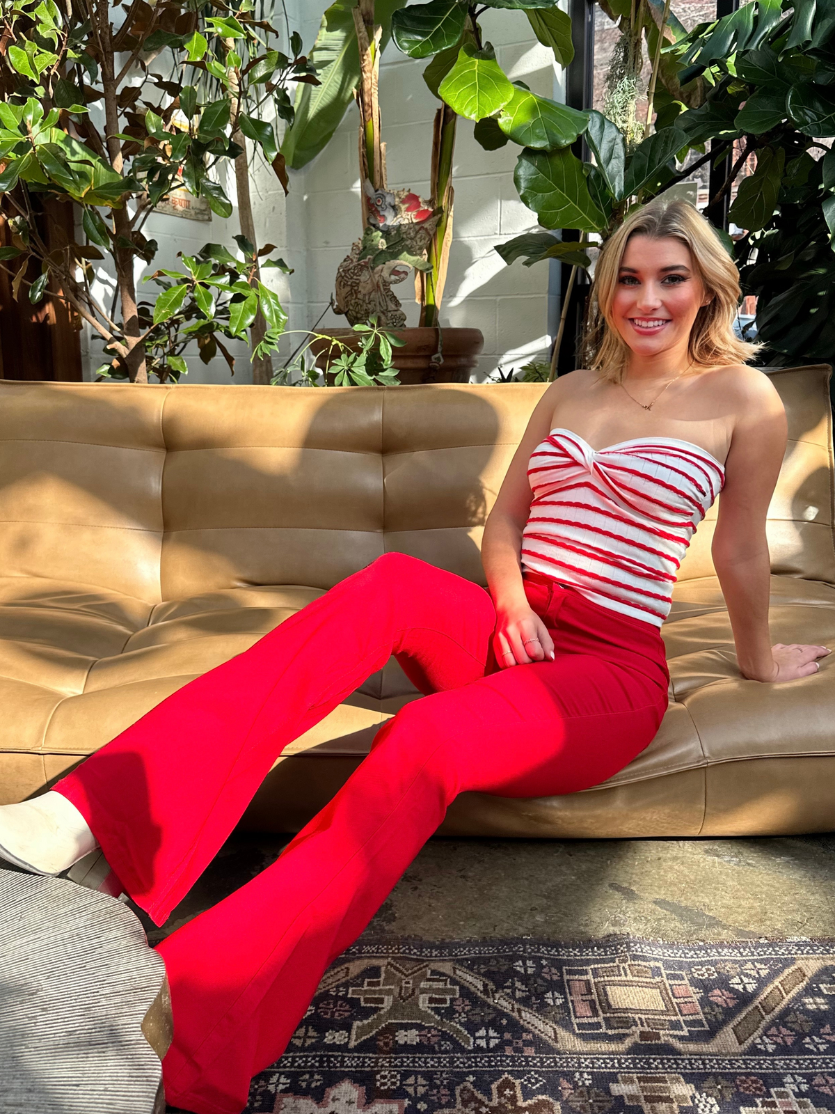 Fiona High Waisted Bell Bottom Flare Jeans - Red