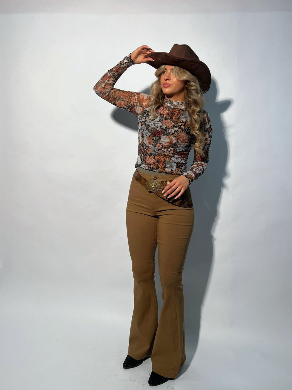 Fiona High Waisted Bell Bottom Flare Jeans - Mocha