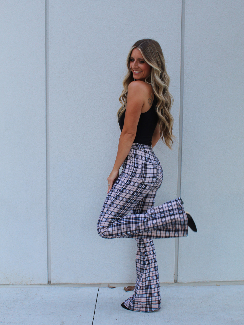 Gretchen Fiona High Waisted Plaid Flare Jeans