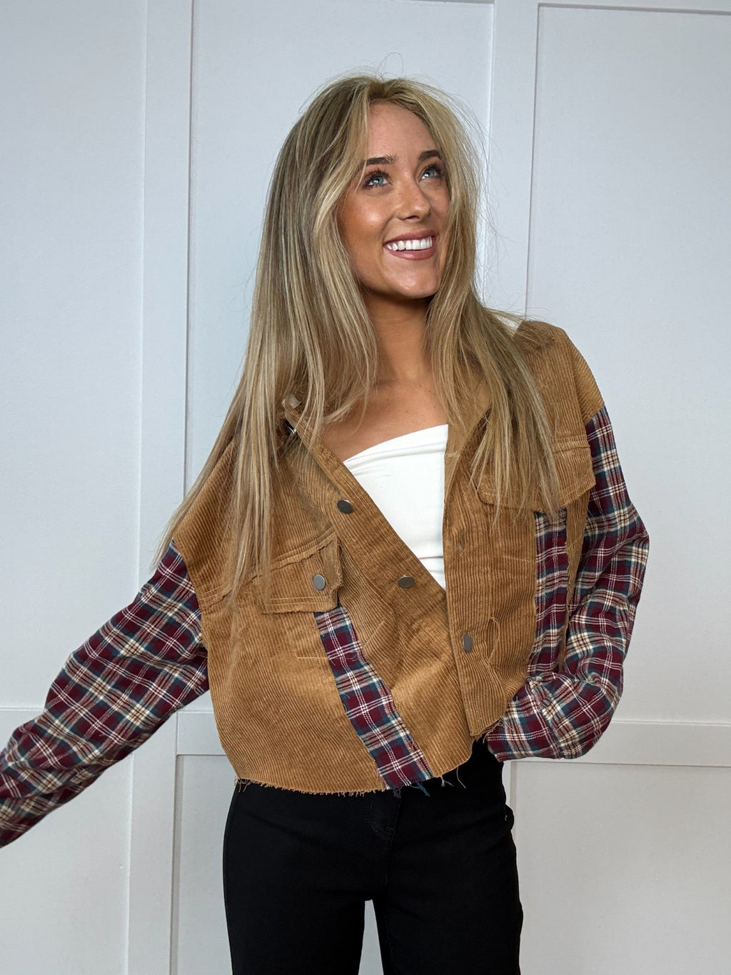 Fall Leaves Plaid Cropped Shacket