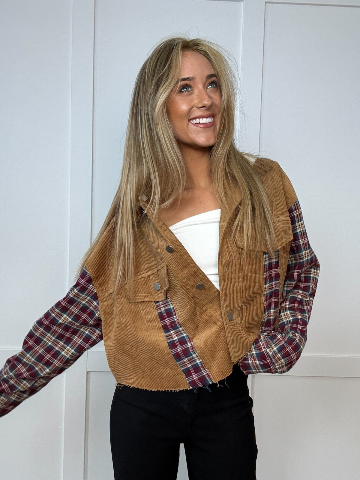 Fall Leaves Plaid Cropped Shacket