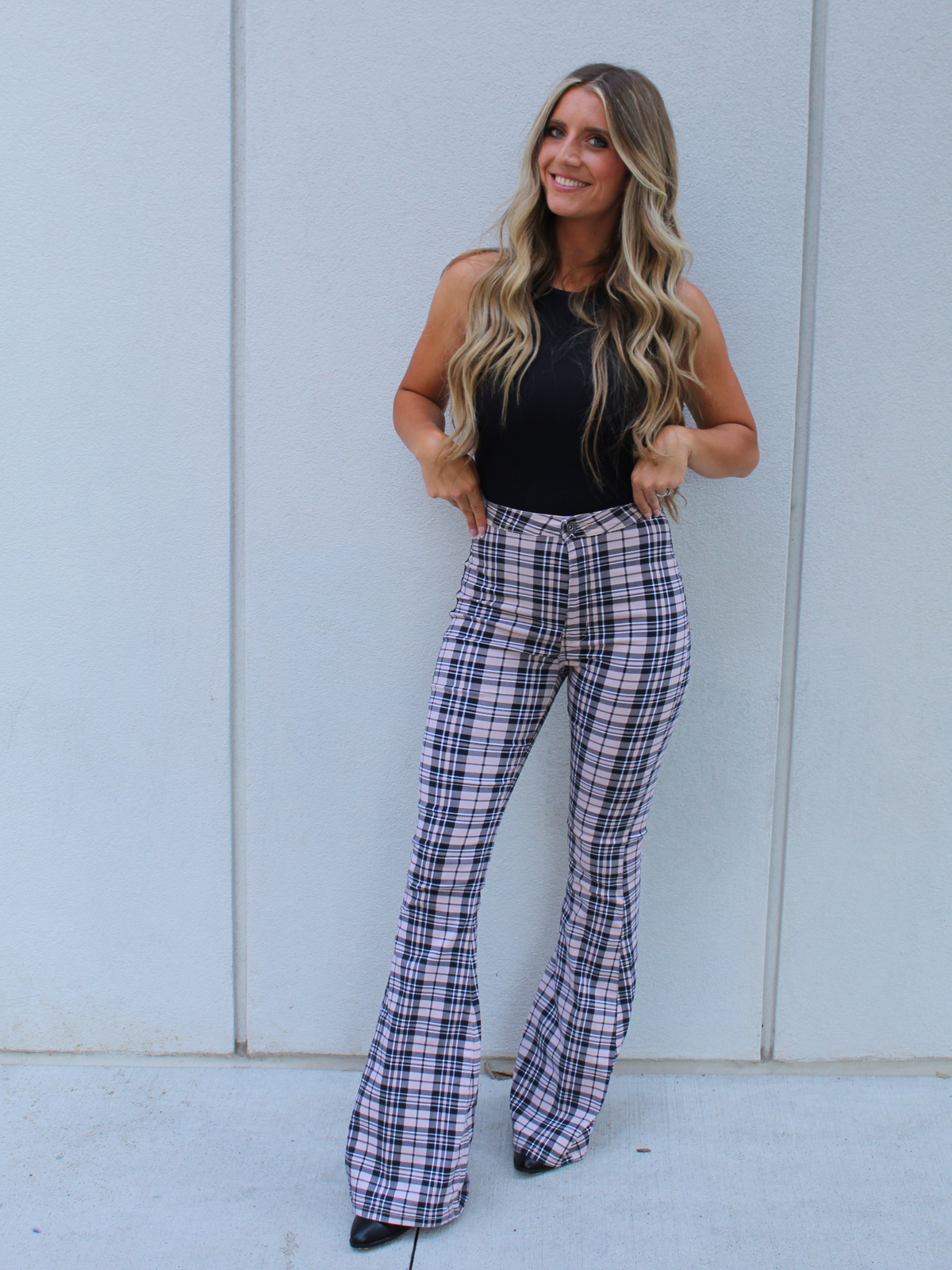 Gretchen Fiona High Waisted Plaid Flare Jeans