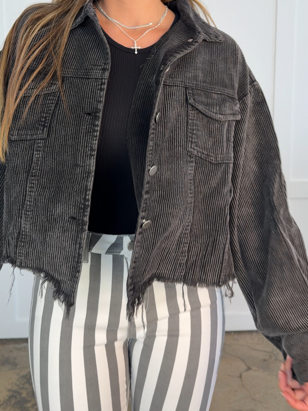 Velma Black Washed Corduroy Jacket