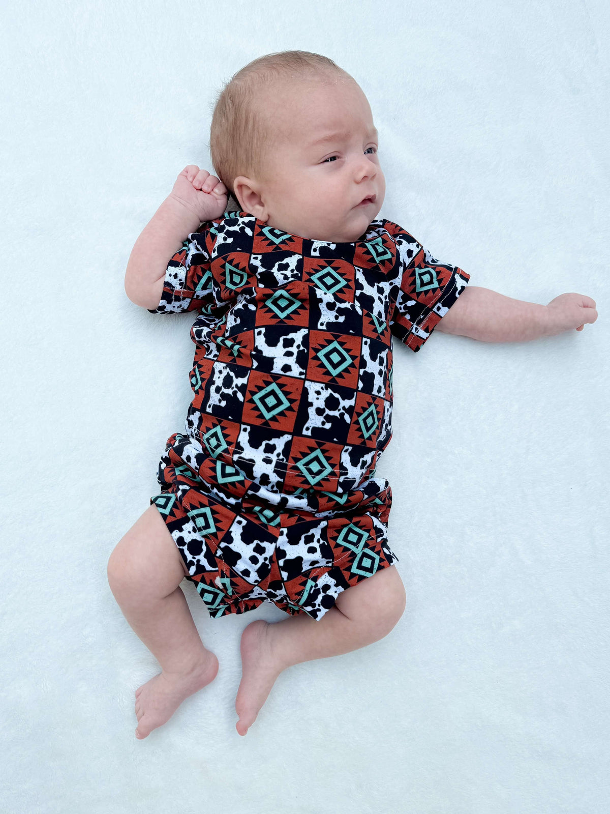 2T Cow & Aztec Checkered Short Set (FINAL SALE)
