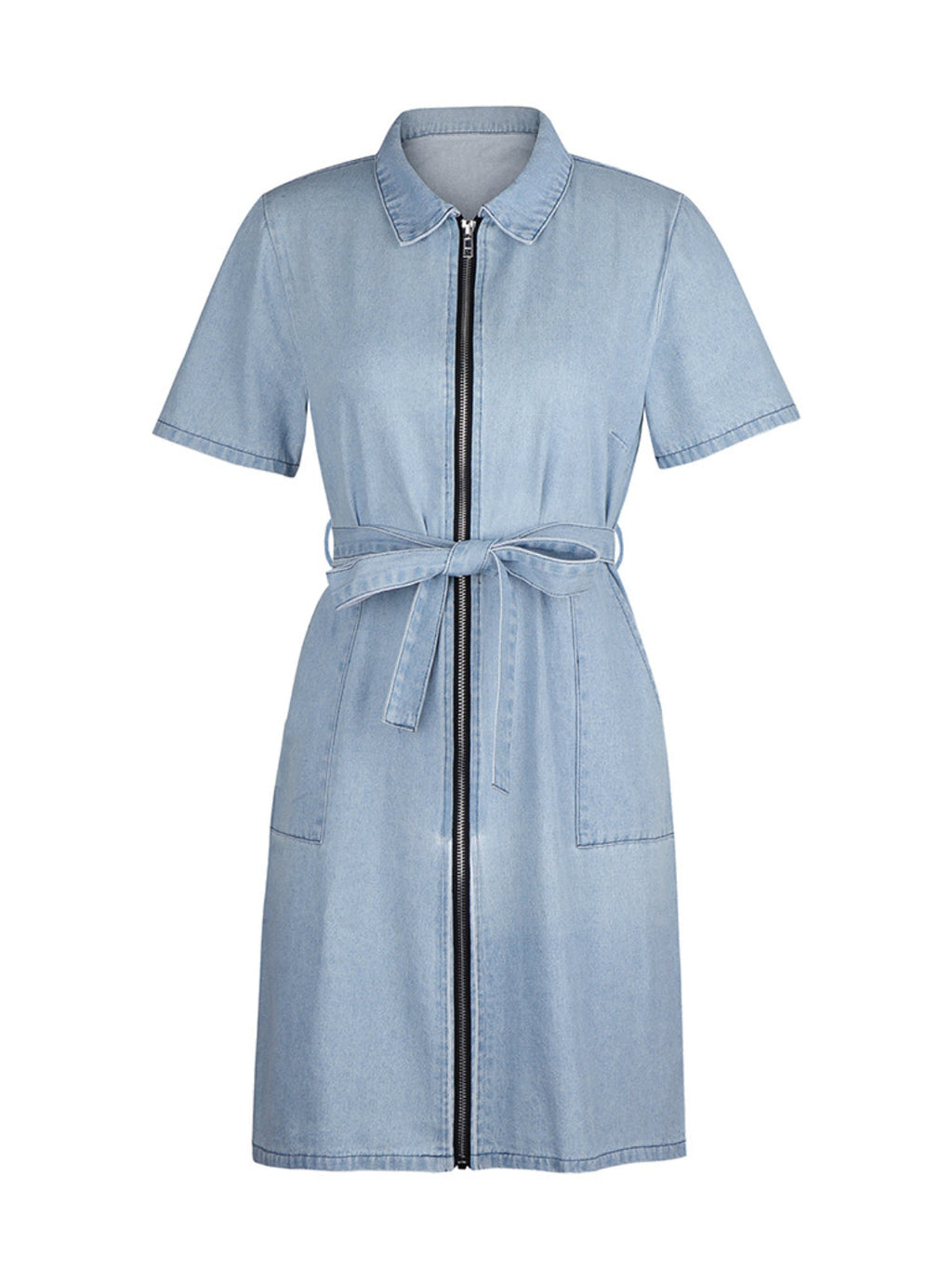 PREORDER: Fia Full Size Zip Front Short Sleeve Denim Dress Plus Size