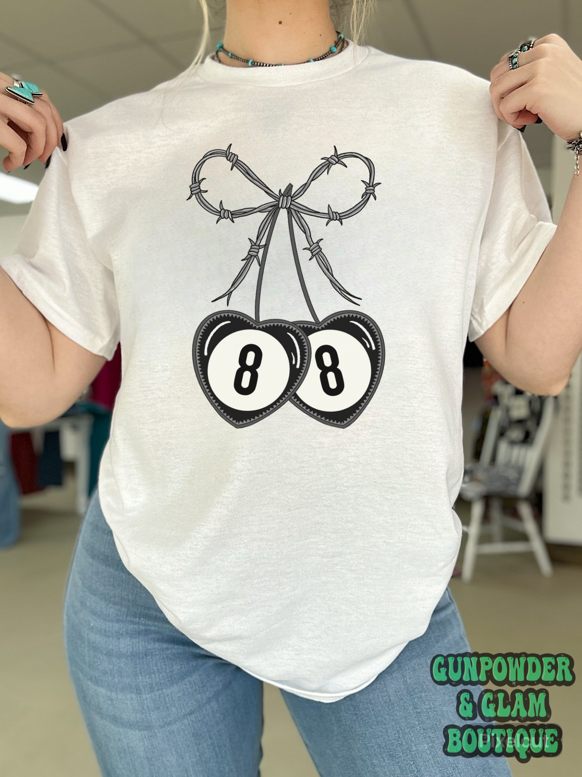 Barbed Wire Bow Tee or Crewneck