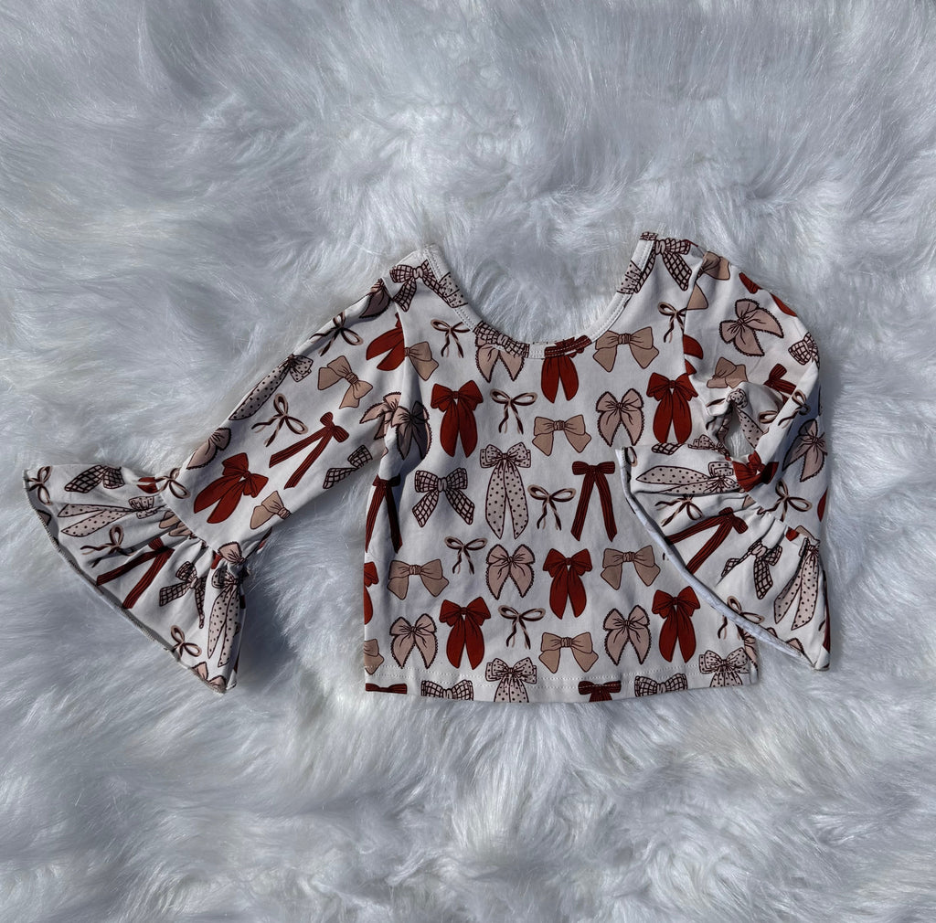Fall Bows Ruffled Sleeve Top (FINAL SALE)
