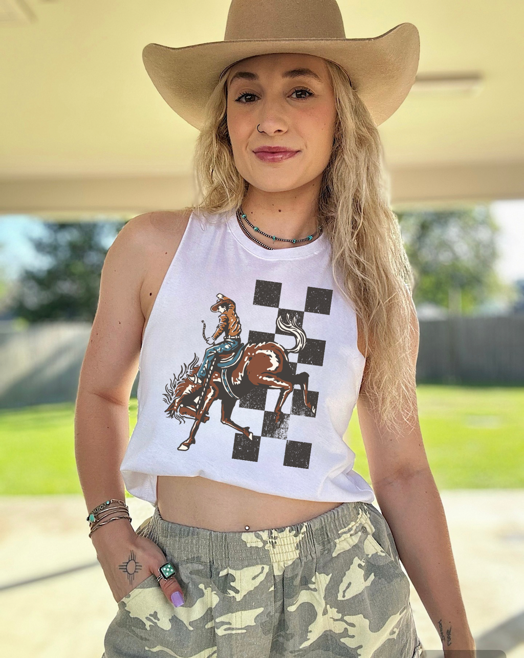 Checkered Cowboy Cropped Tank