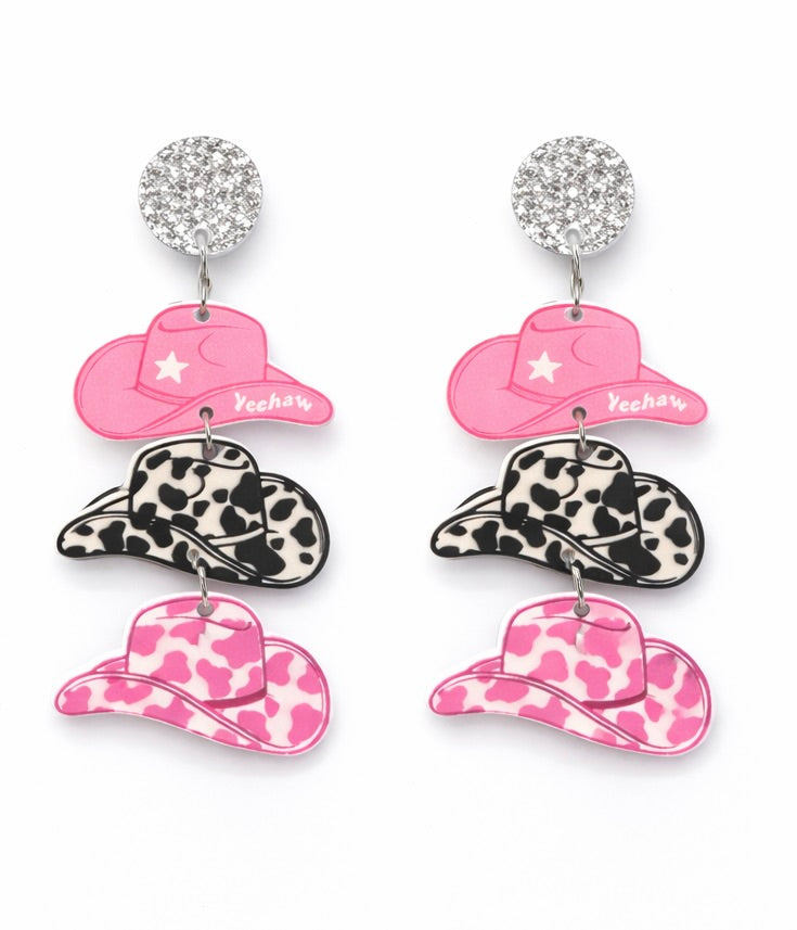 Tiered Cowgirl Hat Dangle Earrings