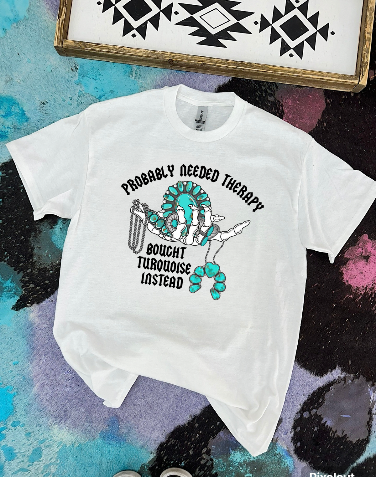 Turquoise & Therapy tee or crewneck