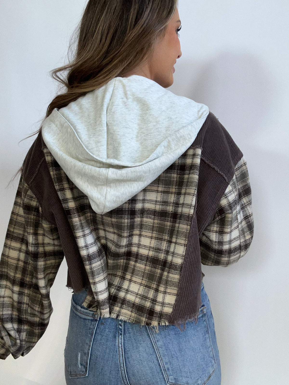 Fall Leaves Plaid Cropped Shacket
