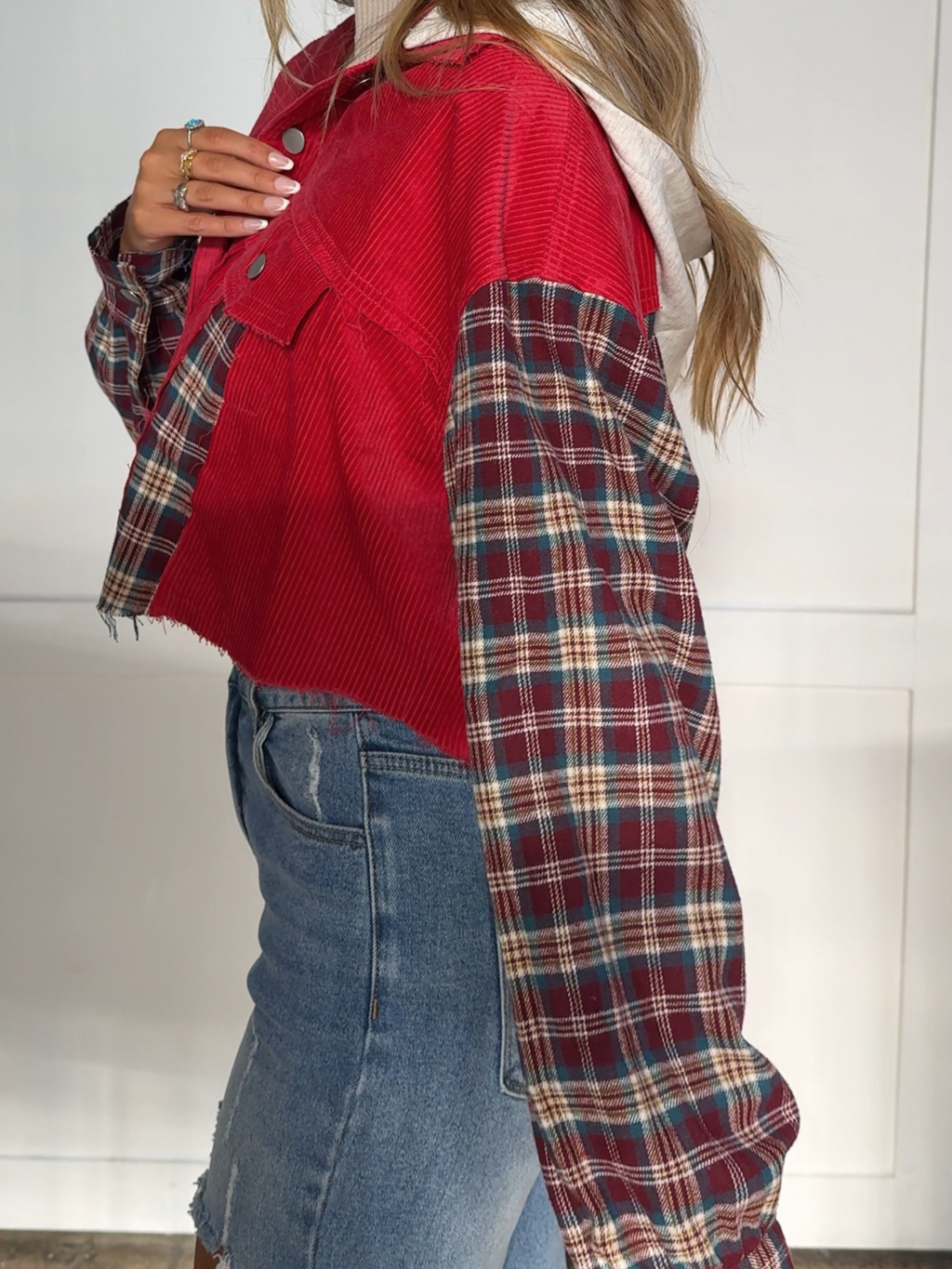 Fall Leaves Plaid Cropped Shacket