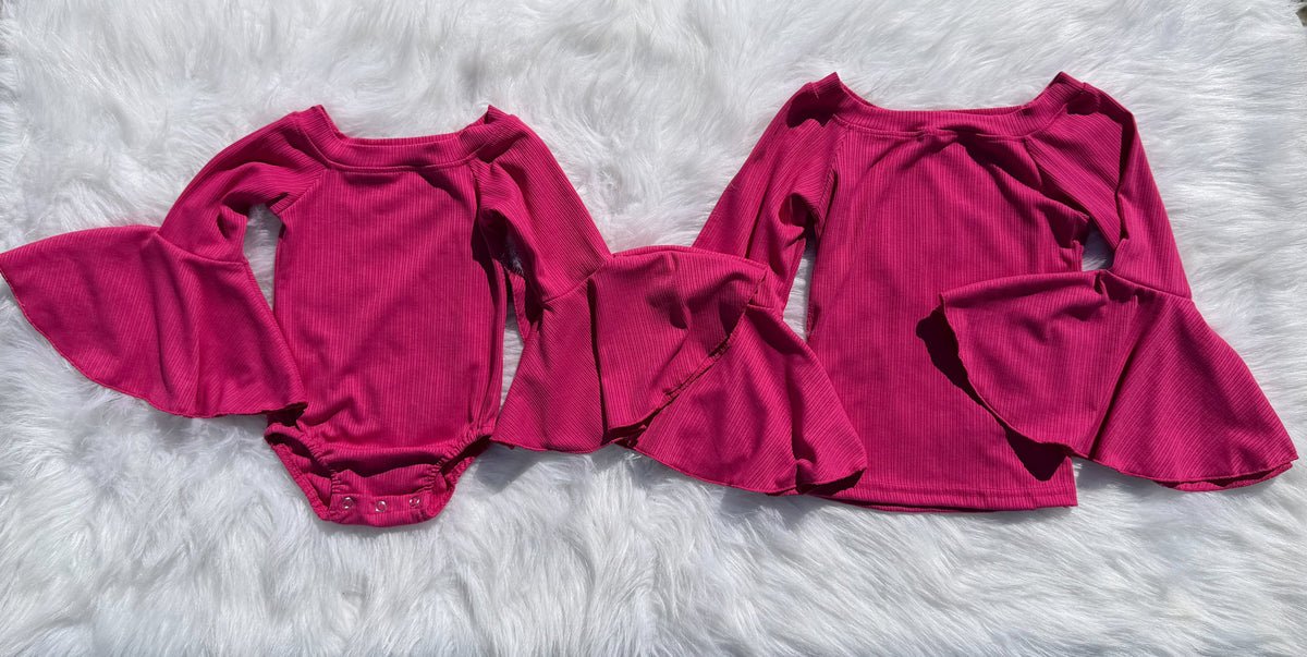 Dark Pink Bell Sleeve Leo/Top
