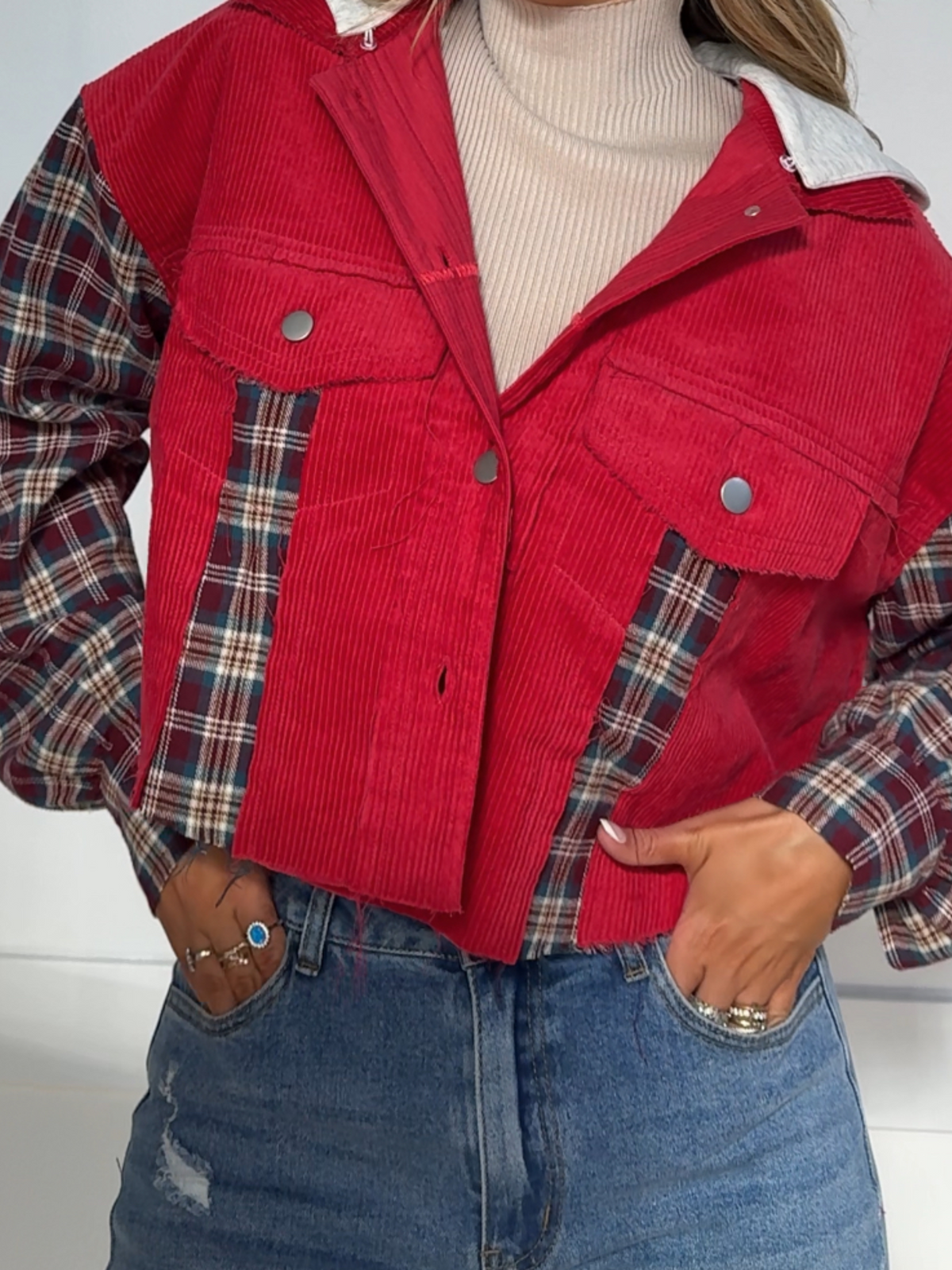 Fall Leaves Plaid Cropped Shacket