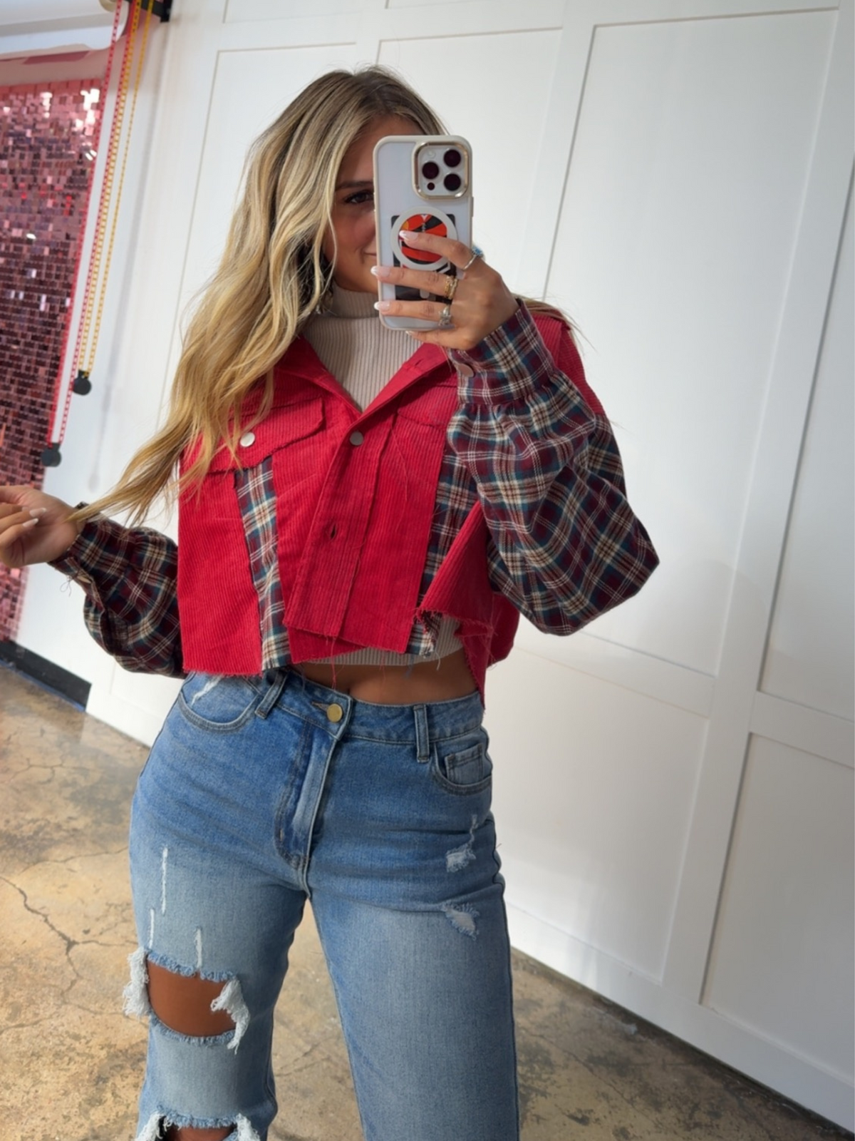 Fall Leaves Plaid Cropped Shacket
