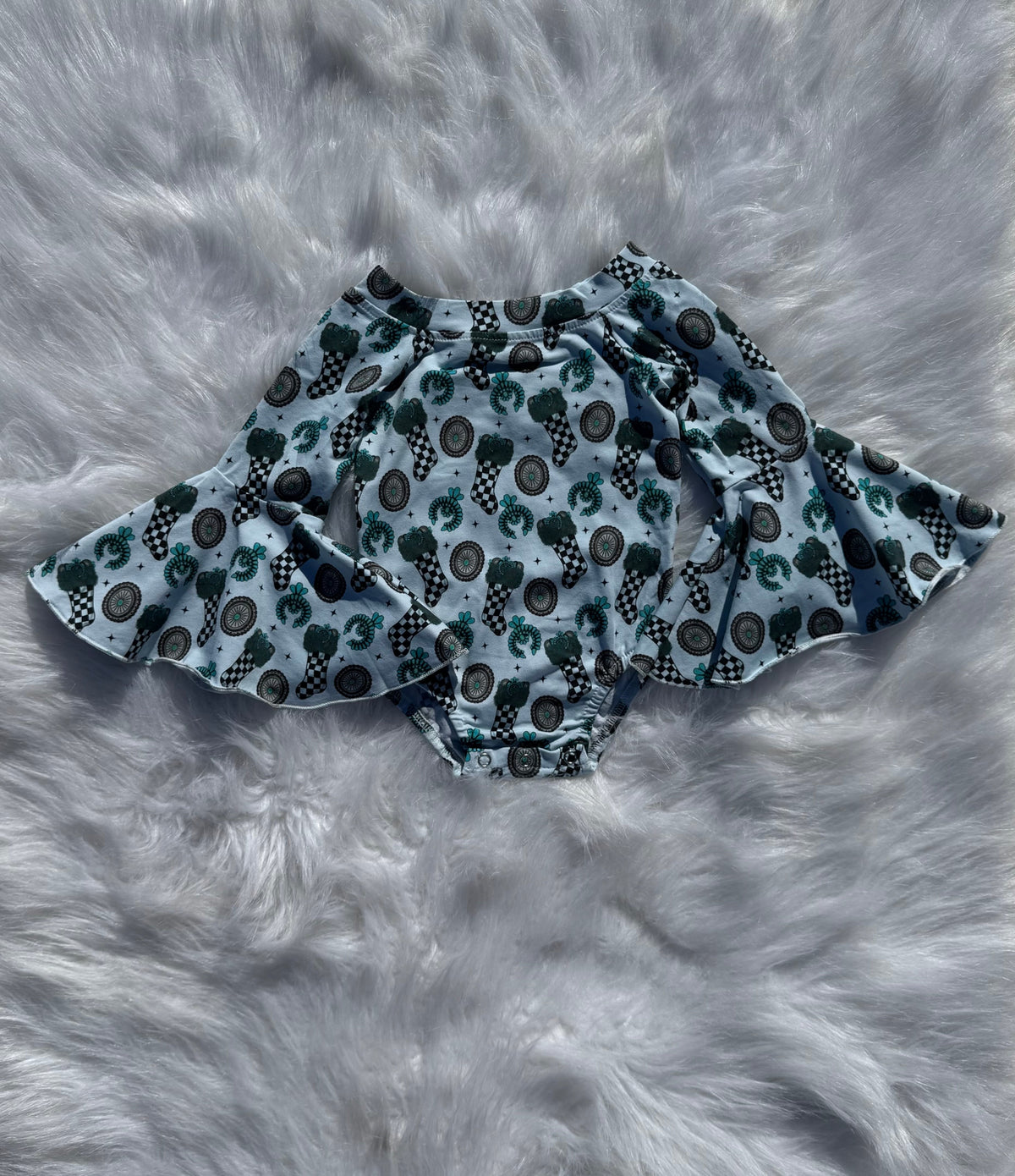 Turquoise Christmas Bell Sleeve Leo/Top (FINAL SALE)