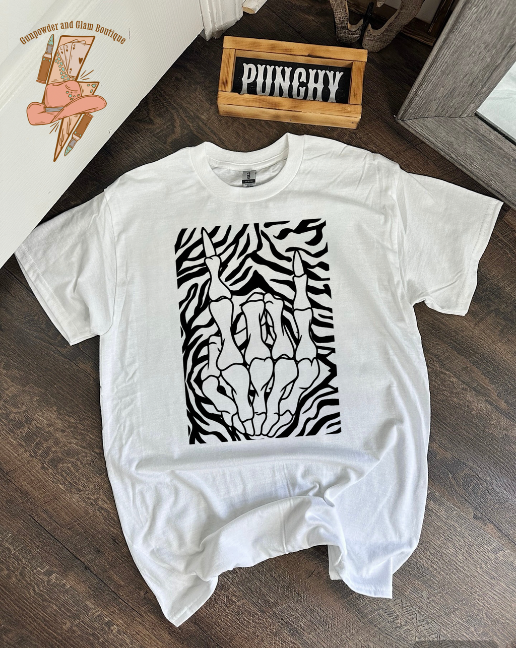 Zebra Skelly Hand TEE or CREWNECK